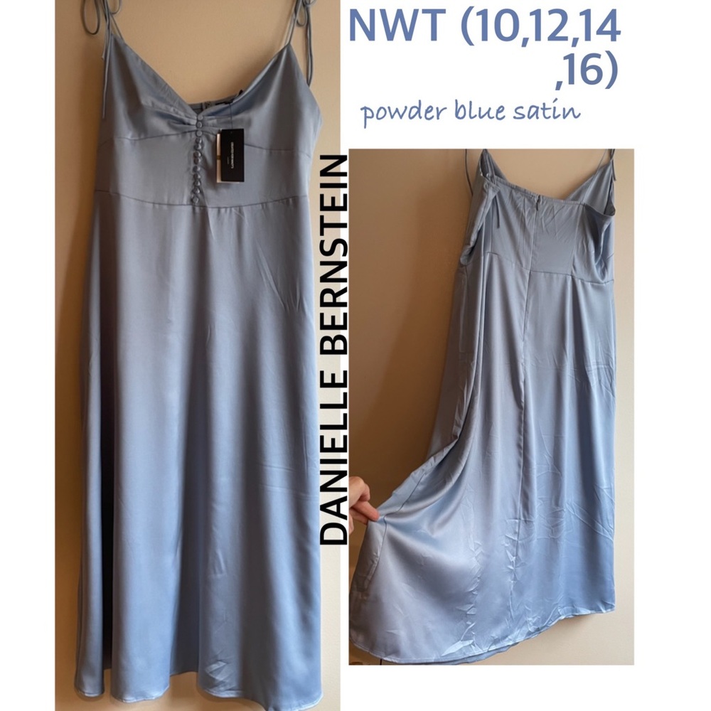NWT (10)(12)(14)(16) DANIELLE BERNSTEIN POWDER BLUE SATIN slip spaghetti strap